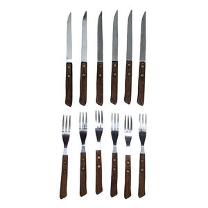 12 Piece Wood Handle Steak Knife Fork Set